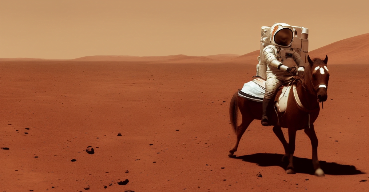 a photo of an astronaut riding a horse on mars