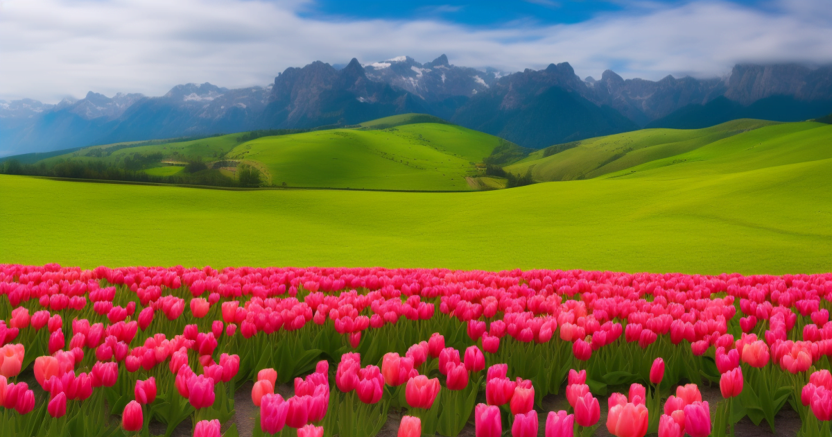 Tulips and mountain landscape