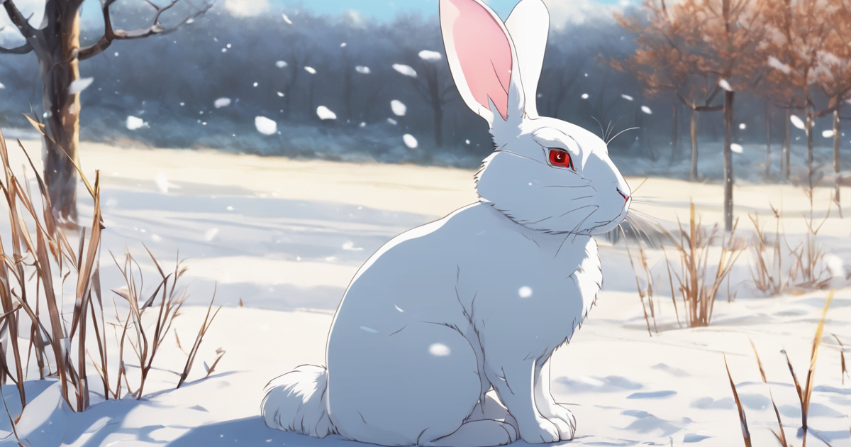 A_white_rabbit_sits_in_a_field_full_of_snow